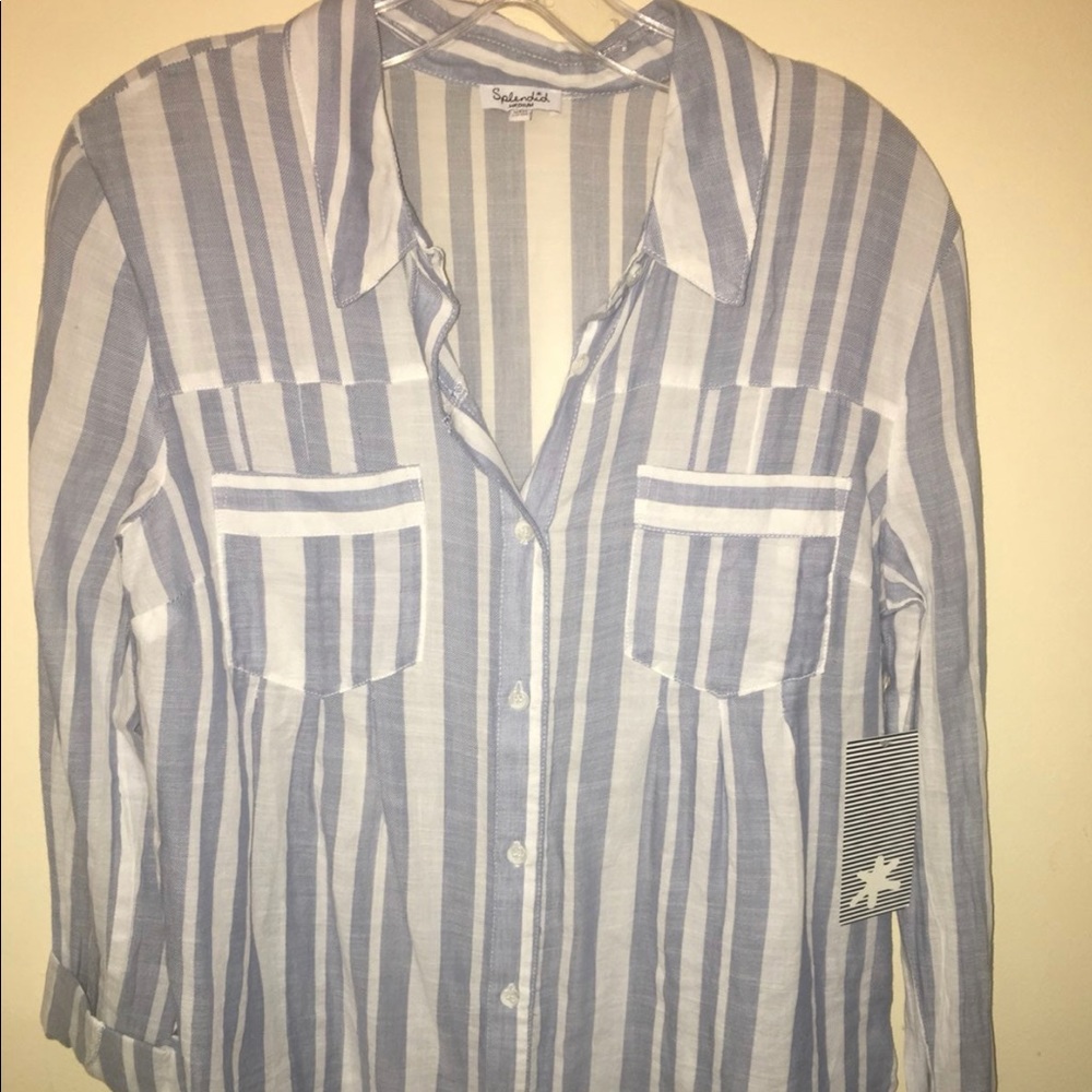 Splendid button up striped long sleeve top shirt